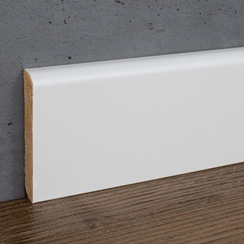 PROVISTON | Sockelleiste | Eckiges Profil | 10 x 58 x 2500 mm | MDF foliert | Weiß | annährend RAL 9016 | Klassische Fußleiste | 25 Meter