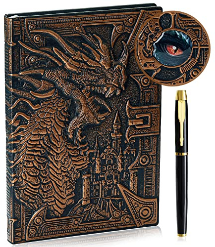 3D Dragon Embossed Journal Writing Notebook with Pen Set,Hardcover DND Journal Handmade Daily Notepad Travel Diary,RPG Accessories Gift for DM's&D&D Players Men Women