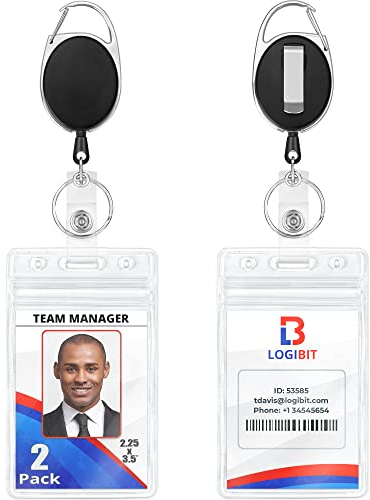Mifflin Bobine per badge retrattili con portacarte d'identità verticali trasparenti (60x90 mm, confezione da 2), bobina nera con moschettone e gancio per cintura