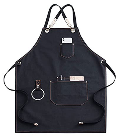 ALCKO Arbeiten Schürze, Tischlerschürze Schweißerschürze Wasserfest Canvas Werkzeugschürze, Mann Frau, Perfekt for Garten Keramik Werkstatt Garage (Color : Black, Size : XL)