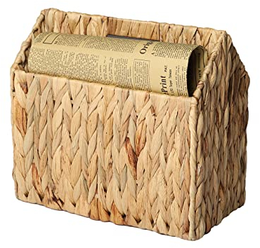 YAHUAN Aufbewahrungskörbe aus natürlichem Wasserhyazinthe, geteilter Zeitschriftenkorb, Zeitschriften- und Zeitungsbuchhalter für Badezimmer, Büro, Boden (Wasserhyazinthe)
