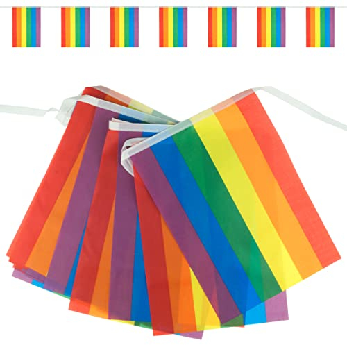 Goodymax® Wimpelkette 9,5 m Regenbogen Streifen bunt Polyester Stoff 20 x 30 cm