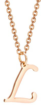 HIJONES Initial Necklace for Men Women Stainless Steel A to Z Capital Letter Monogram Pendant Charm with Chain Rose Gold L