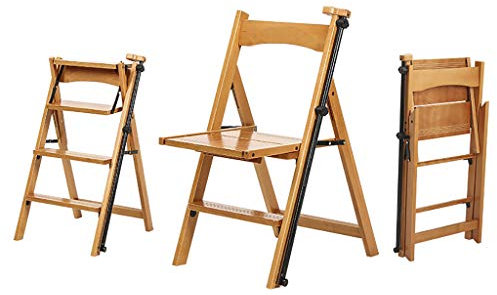 CHEMYO Tritthocker Klappbarer Massivholz-Leiterhocker, Naturholz-Multifunktions-Cabrio-Klapp-Bibliotheksleiter-Stuhl 4, Küchenbüro-Treppenstuhl mit doppeltem Verwendungszweck und Armlehnen