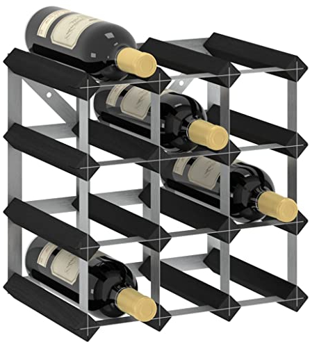 vidaXL Casier à Bouteilles pour 12 Bouteilles Range Bouteilles Stockage de Vins Porte-Bouteille Meuble à Vin Intérieur Noir Bois de Pin Solide