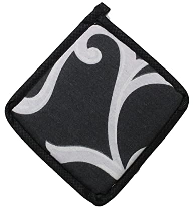 Russo Tessuti Set 2 Presine Coppia Pattina Forno Fornelli Ghirigori Cucina Coordinato 15x15cm -Nero