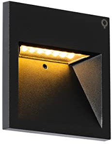 Qazqa led Modern außen Einbau Wandleuchte, Außenlampe, Wandlampe für den Garten - Gem - Schwarz, inkl. 2.7W integrierter LED, 10.5cm, IP44, Quadratisch