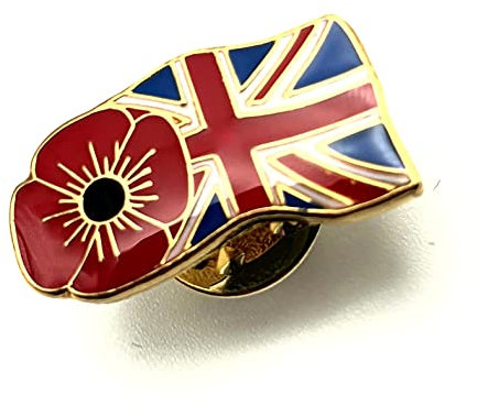 Emaille-Anstecknadel mit Mohnblumen-Flagge, Union Jack Rememembrance UK, Metall