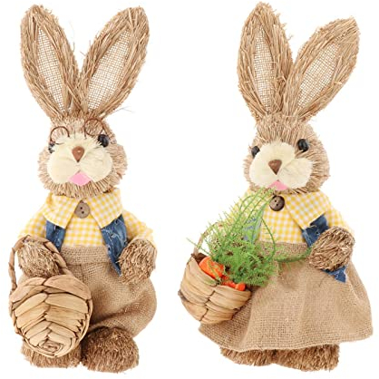 Lapin de paille de Pâques de 35 cm, fournitures de fête d'animaux pour les vacances, le bureau, l'intérieur, grille jaune