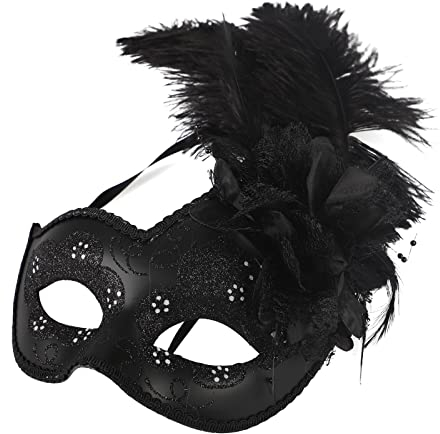 Vintage Venezianische Maske mit Federn Damen Herren Halbmaske Maskerade Maske Karnevalsmasken Augenmaske mit Zierborte Römische Tanzmaske Oper Gesicht Kostüm für Halloween Maskenball