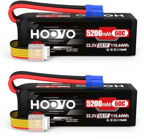 HOOVO 6S 5200mAh RC Batterien 22,2V 60C LiPo Akku Batterie mit EC5 Stecker für Helikopter RC Flugzeug RC Hubschrauber Align Flugzeu Hobby (2 Stück)