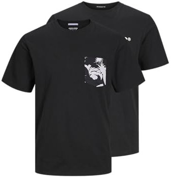 JACK & JONES Men's Joraruba Convo Pocket Tee Ss Mix 2pk Mp T-Shirt, Black/Pack: w. Black, L