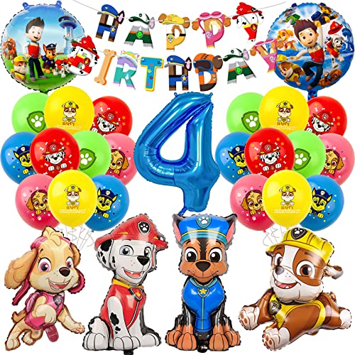 Paw Luftballon Geburtstag Deko 4 Jahre Jungen Mädchen - Hund Patrol Geburtstagsdeko 4 Jahr Skye Marshall Chase Rubble Ballon Deko 4. Geburtstag Happy Birthday Girlande für Kindergeburtstag Party Deko