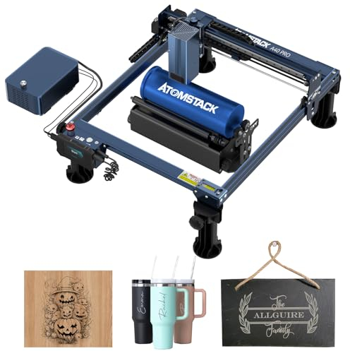ATOMSTACK A40 PRO Laser Graviermaschine mit R3 Pro Laser Rotationswalze, Lasergravur Maschine mit Air Assist, Upgrade X-Achse Gleitschiene, Laser Cutter, Limitschalter