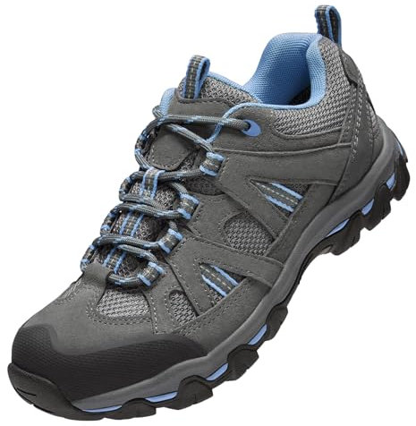 OutPro Wanderschuhe Damen, Leichte Atmungsaktive Outdoor-Sneaker für Trekking,Trail-Laufschuhe, rutschfeste, Wandern,grau/Hellviolett,39