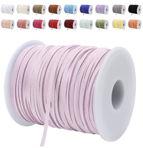 LEREATI Cordon Cuir 3mm x 45m Corde en Plat Daim Faux Cordon pour Bracelet, Suédine Cordon pour Les Bracelets, Colliers, Bijoux, Artisanat, Bricolage (Rose Pourpre)