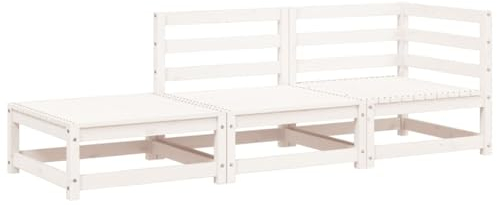 vidaXL Gartensofa 2-Sitzer, Modular Sofa mit Rückenlehne, Gartensessel Ecksofa mit Hocker, Relaxsessel Lounge Sessel Gartenmöbel, Weiß Massivholz Kiefer