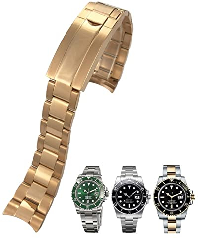 vkeid FKIMKF Uhrenarmband, 20 mm, hochwertig, 316L-Edelstahl, gebogenes Ende, passend für Rolex Submariner Feinabstimmung, Zugknopf-Verschluss