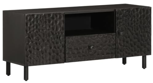 vidaXL TV Schrank, Fernsehschrank mit Stauraum Eisenbeine, Fernsehtisch für Wohnzimmer, Lowboard TV Möbel, Modern, Schwarz Massivholz Mango