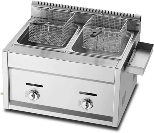 Freidora a gas comercial, freidora gastronómica de propano GLP para freír freidoras, patatas fritas, aros de cebolla, pollo,9L+9L