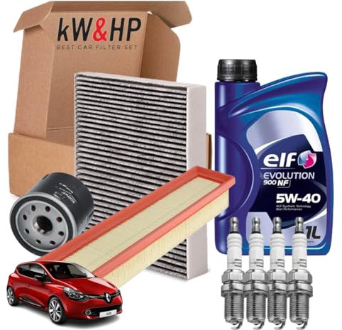 KIT TAGLIANDO 3 FILTRI + 4 CANDELE + 4 LITRI OLIO ORIGINALE 5W40 COMPATIBILE CON RENAULT CLIO IV 1.2 16V 54 KW, 73 CV