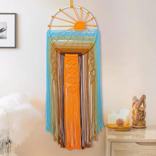 Betylifoy Makramee Wandbehang Große Traumfänger Sonnenaufgang Boho Traumfänger Hand Gewebt Wandbehang Wandteppich Bohemian Wohnkultur für Schlafzimmer Kinderzimmer (Sonnenuntergang)