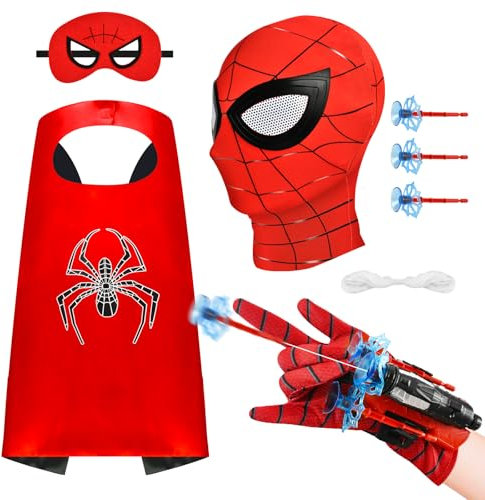 Niumowang Launcher Spielzeug, Super Spider Launcher, Spider Launcher Handschuh, Spider Hero Handschuhe, Helden Umhang, Helden Masken, Launcher Spielzeug Set, Cosplay-Kostüme und Requisiten