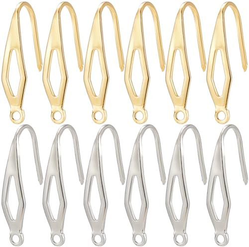 SUNNYCLUE 1 Box 80Pcs French Hook Ear Wires Stainless Steel Earring Hooks Metal 18K Gold Plated Silver Wide Fishing Earrings Wire Hook with Vertical Loop for Jewellery Making Findings DIY Crafts Women