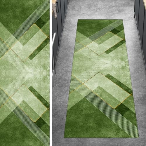 Ymural Teppich Läufer Flur rutschfest Küche 120x300CM Grün Kücheläufer Teppichläufer Lang Modern Meterware Kurzflor Polyester Korridor Schlafzimmer Anpassbar