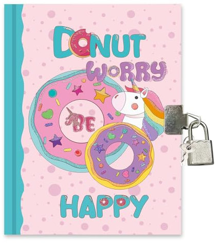 GINMLYDA Secret Diary for Girls with Lock, 7 x 5.25 Inches 160 Pages Girls Gifts Diary with Lock Doughnut Girls Journal Kids Notebook for Girls Birthday Presents 6-10 Years Old