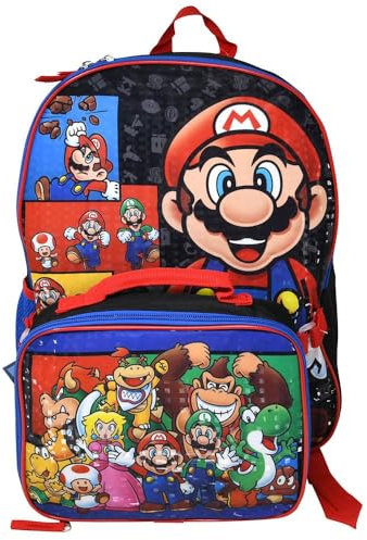 Bioworld Super Mario Rucksack mit Lunchtasche, 40,6 cm, Schwarz, Schwarz, Large, Rucksack