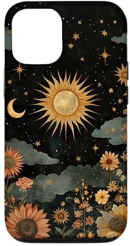 Vintage Boho Celestial Floral Sun Moon Stars Painting Art Case for iPhone 12/12 Pro