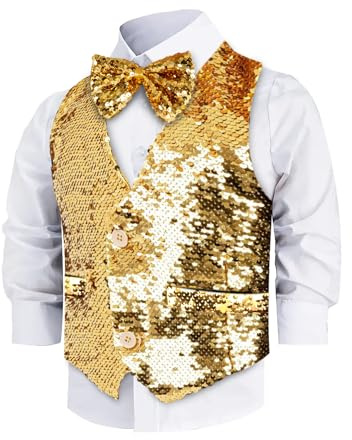 Dress Up America Sequin Vest with Bowtie - Sparkly Vest for Boys - Costume Dress Up Party Sequin Waistcoat for Kids - Boys Glitter Coat