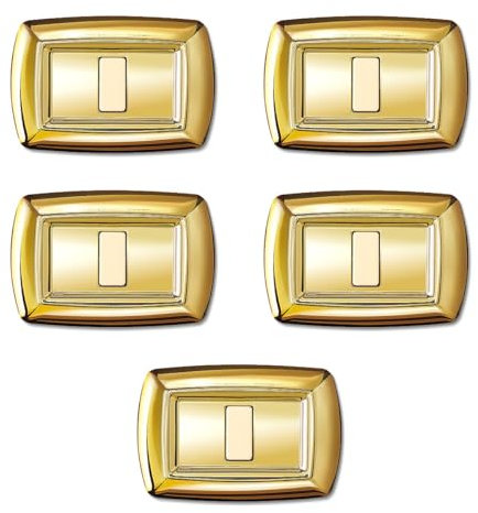 5 Placche, 1 modulo/posto, Compatibile Con BTicino Magic, oro, Placca arrotondata, Plastica di alta qualità, 100% compatibile con supporti e moduli originali