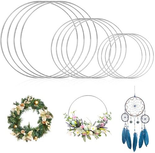 12 Metallring 10cm 15cm 20 cm, Dekoring für Traumfänger | Kranz Rohling, für Makramee Ring DIY Wickeltechnik, Silber