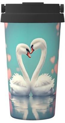 WBQLSL The swan in Love Patterned Stainless Steel Flask - 12-Hour Long-Lasting Heat and Cold Insulation, Portable Coffee Cup