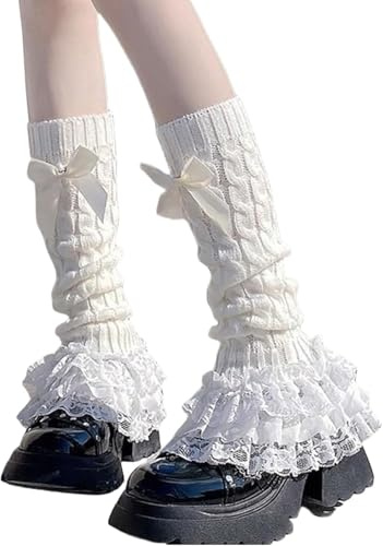 Women's Japanese Style Cute Sweet Lolita Bow Lace Edge Leg Warmers Y2K Women's Mid-calf Stacked Socks Lolita Matching Leg Warmers