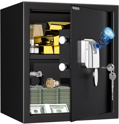 WASJOYE 43L Tresor mit Fingerabdruck,Groß Safe mit Fingerabdruck-40*35*31cm | Biometrischer Möbeltresore, Tresore mit 2 Schlüssel, für Zuhause Büro Hotel Geld Dokument Schmuck Reisepass Lagerung