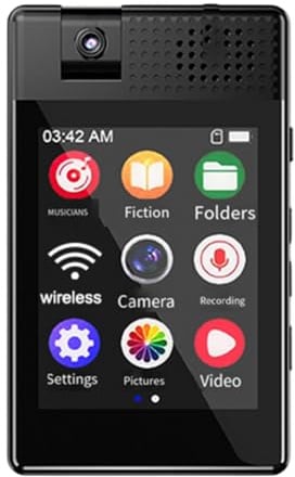 FACAIIO Lecteur MP3 sans fil 64 Go avec son HiFi, appareil photo 180°, haut-parleur intégré, enregistreur, lecteur ebook, écran 2,5, design portable, utilisation en déplacement, noir
