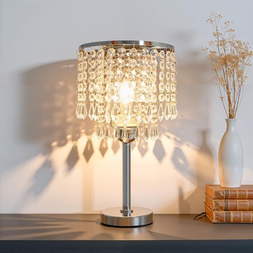 PBTERDTF Kristalllampe Tischlampe LED Nachttischlampe E27 Kristallglas Heimtischlampe mit Runder Standfuß Schreibtischlampe Elegante Moderne Tischlampen für Schlafzimmer Wohnzimmer Deko (Runde)