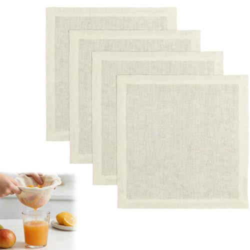 Jetstream 4 Stück Käsetuch Waschbares Mulltuch, 50×50CM Bio-Passiertuch, Ungebleicht, wiederverwendbar, zum Filtern von Käse, Sojamilch, Saft, Wein, Kaffee, Knochenbrühe