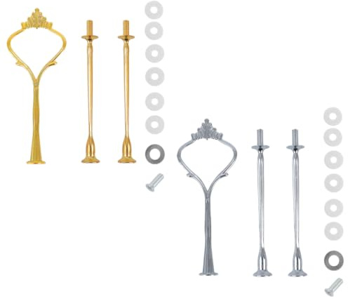 Tabanzhe 2 Sets Cake Stand Fittings Kit 3 Tier Cake Stand Hardware,Zinc Alloy Tiered Tray Hardware,Cupcake Dessert Platter Stand Holder for DIY Wedding Party Afternoon Tea(Gold and Silver)