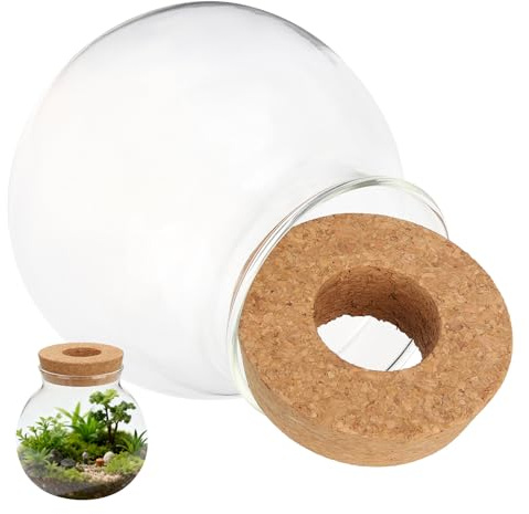 Yardwe Glasvase Rund aus Glas mit Korkdeckel Hydroponischer Pflanzkasten und Niedlicher Hydrokultur Pflanztopf für Fensterbank und Schreibtisch Dekoration