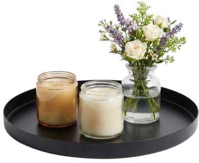 Deko Tablett Rund, Vielseitiges Dekotablett mit 15 cm Durchmesser, Schwarzes Serviertablett für Schmuck und Kosmetik, Ideal für Wohnzimmer und Bad