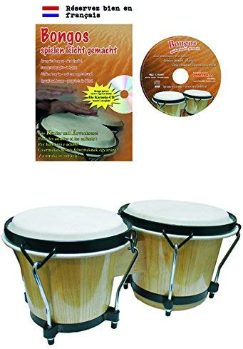 Clifton Bongo-Set, 6 Zoll/7 Zoll Birkenholz mit Lernbuch und Karaoke CD, stimmbar mit Stimmschlüssel