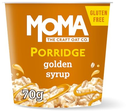 MOMA Instant Porridge Pots GOLDEN SYRUP - 70g Pot - Breakfast Jumbo Oat with natural flavouring - Gluten Free, Vegetarian, High in Fibre, Source of Protein & Rich in Vitamin B6 - Made in UK