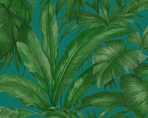 A.S. Création VERSACE wallpaper Vliestapete Giungla Luxustapete mit Palmenblättern Dschungel 10,05 m x 0,70 m blau grün Made in Germany 962406 96240-6