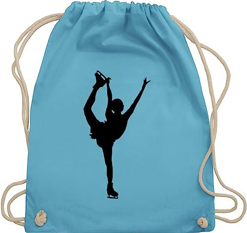 Turnbeutel Rucksack - Snowboard, Ski und mehr - Eiskunstläuferin Einzellaufen - Unisize - Hellblau - kinderturnbeutel skifahren eislauf baumwollrucksack sport tasche kinder wintersport iceskate