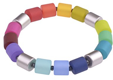 Adi-Modeschmuck Armband Bärbel, Zylinderperlen aus original italienischem Polaris mit metallic Akzenten auf einem elastischen Band, handgefertigt Berlin (bunt)