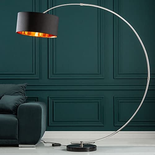 cagü XL Design Retro Lounge Bogenlampe ARC Schwarz-Gold mit Marmorfuß Schwarz inkl. Dimmer 180cm Höhe